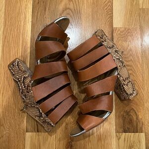Brown and snake print heeled sandals size 8.5